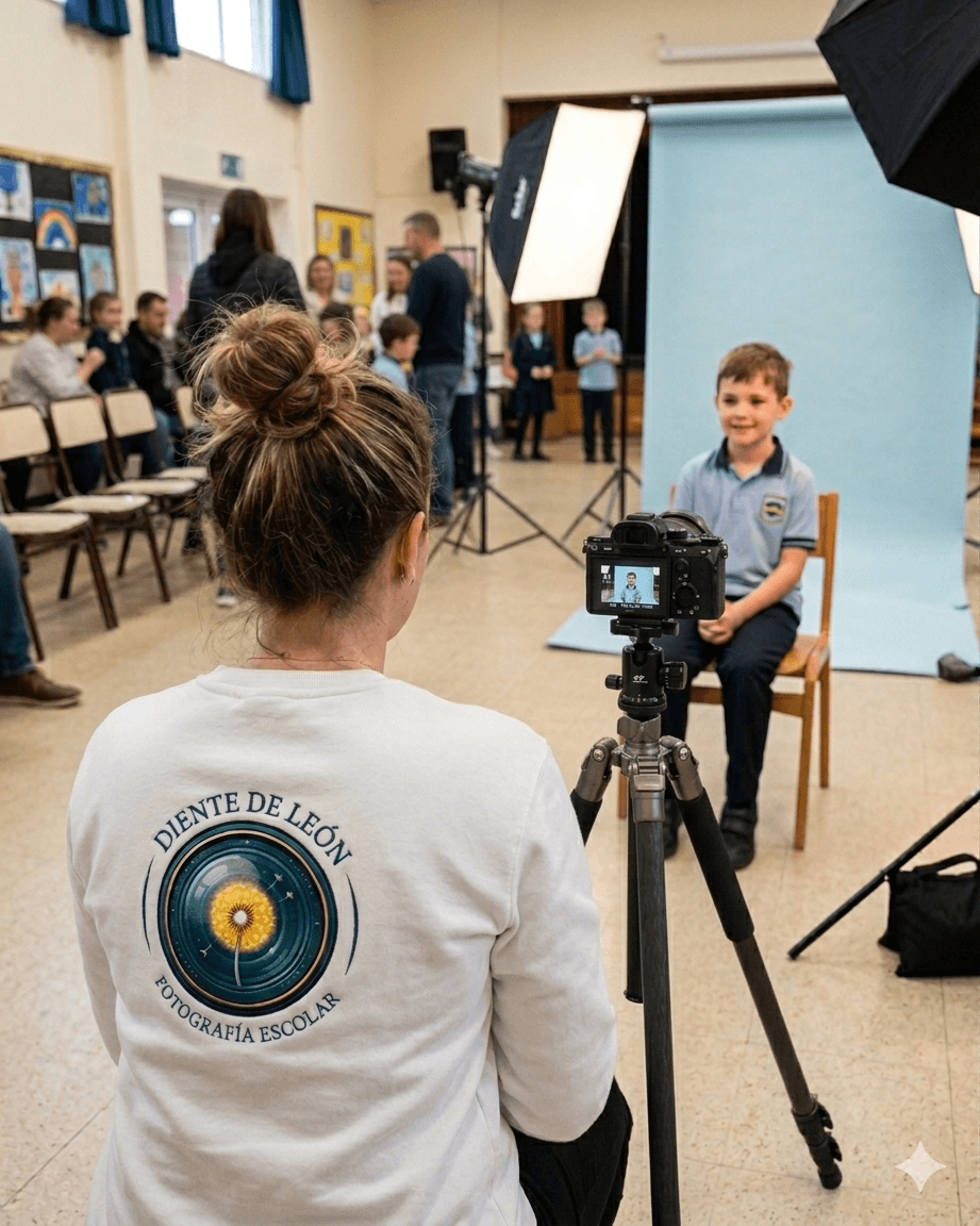 Equipo de Diente de León fotografiando a un alumno en una jornada escolar