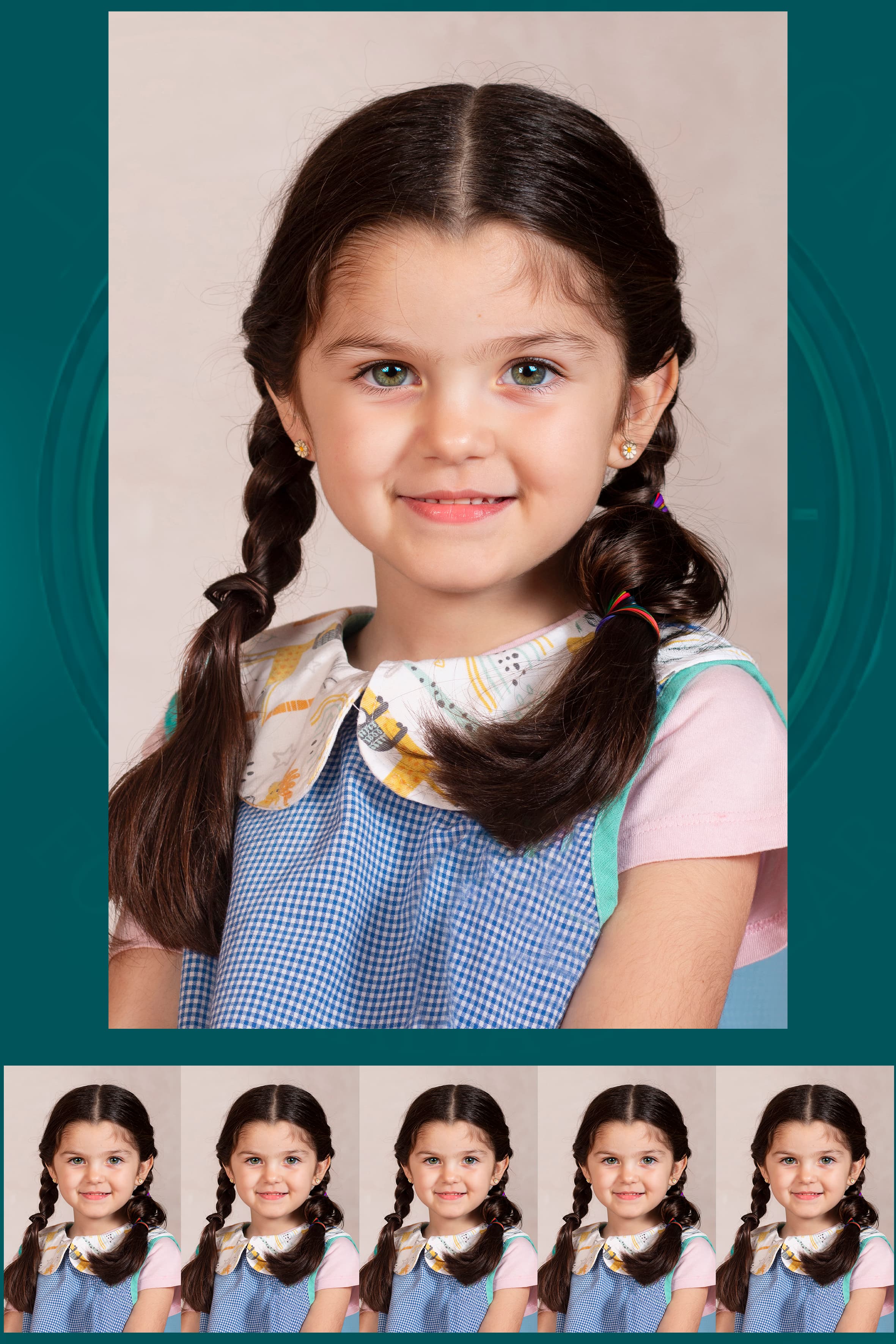 Retrato profesional de una alumna con trenzas y fondo neutro